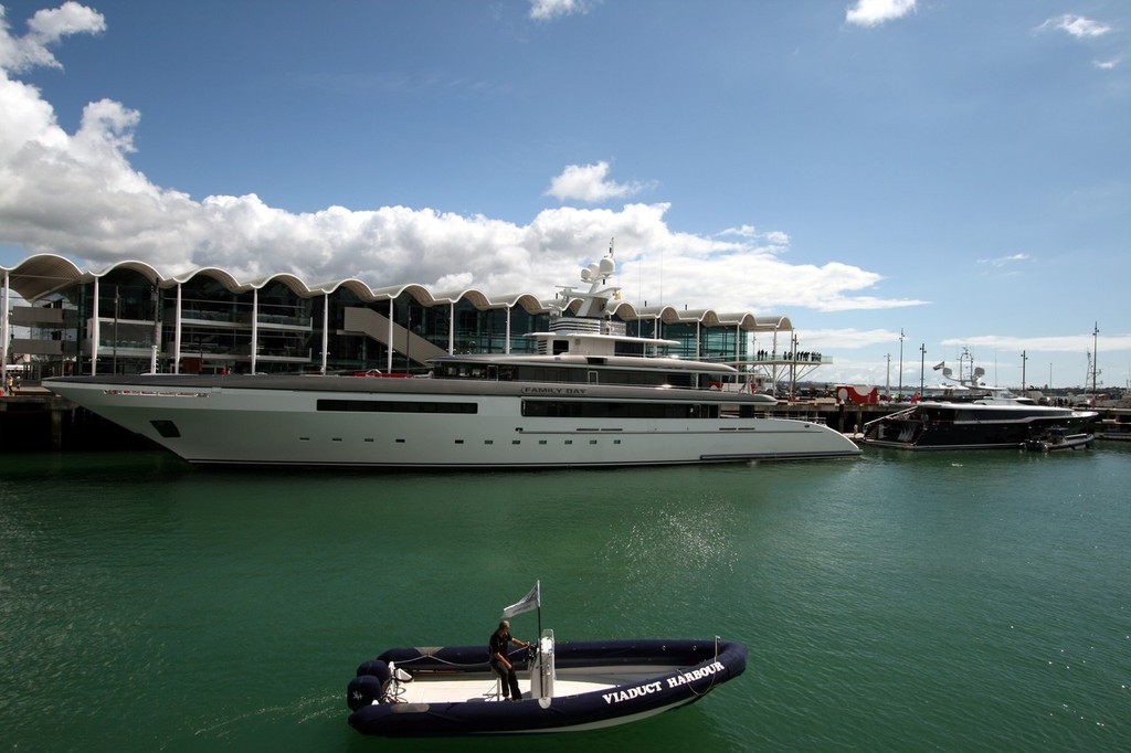 Superyacht tied up alongside the Events Centre at the Auckland Viaduct Marina © Clive Bennett